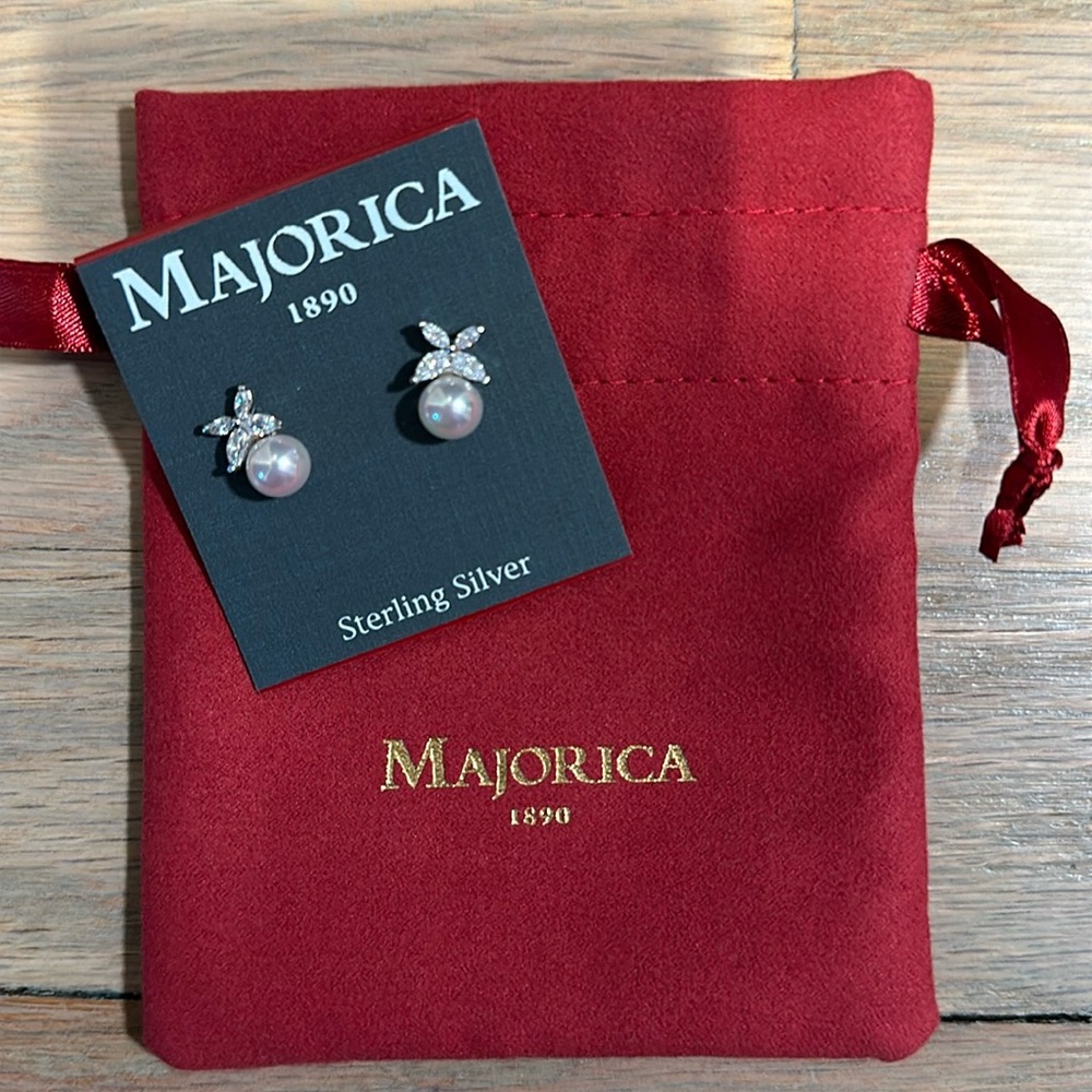 Majorica pearl earrings with CZ